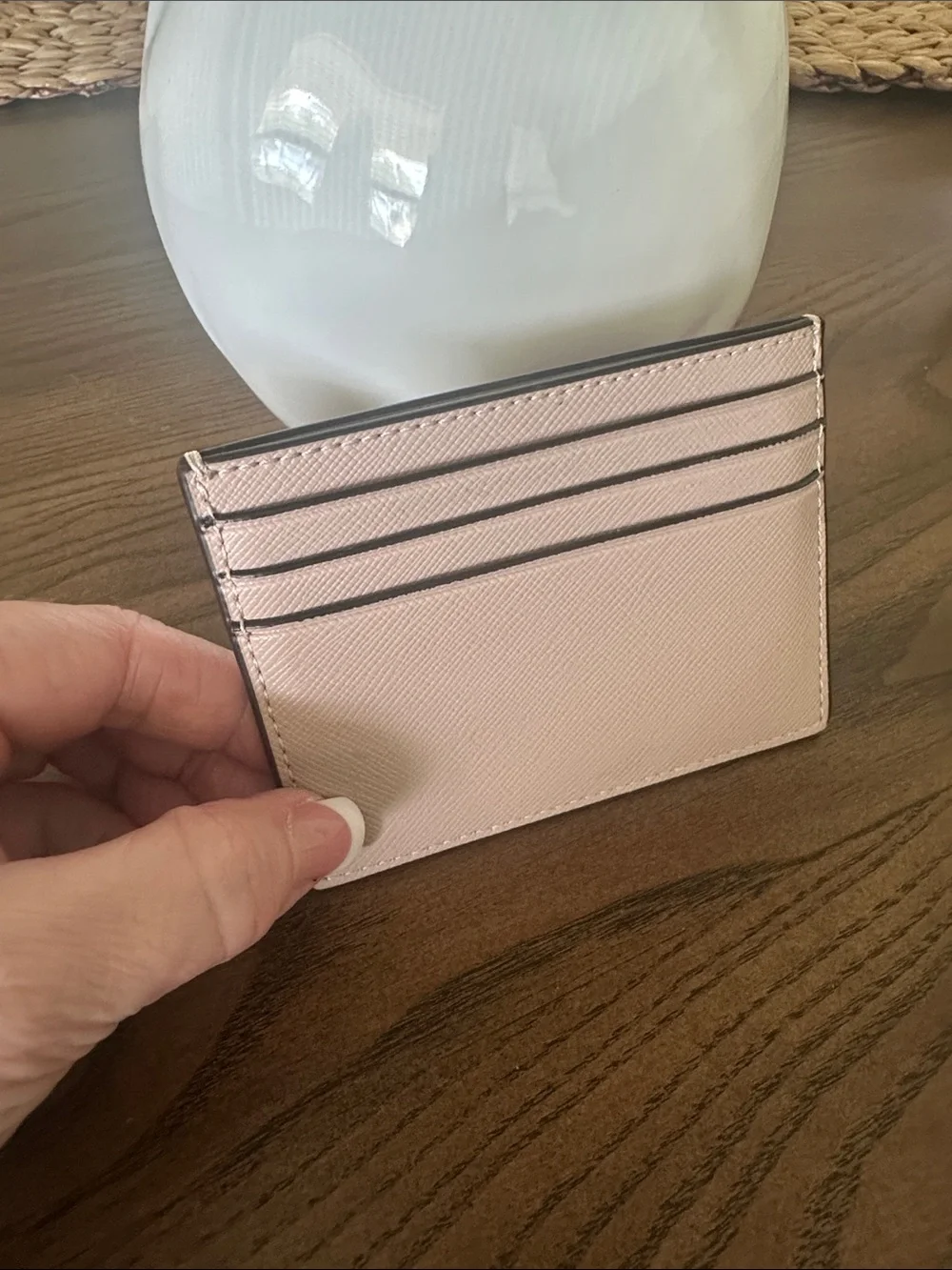 kate spade Tan Saffiano Leather Card Case with Gold Logo